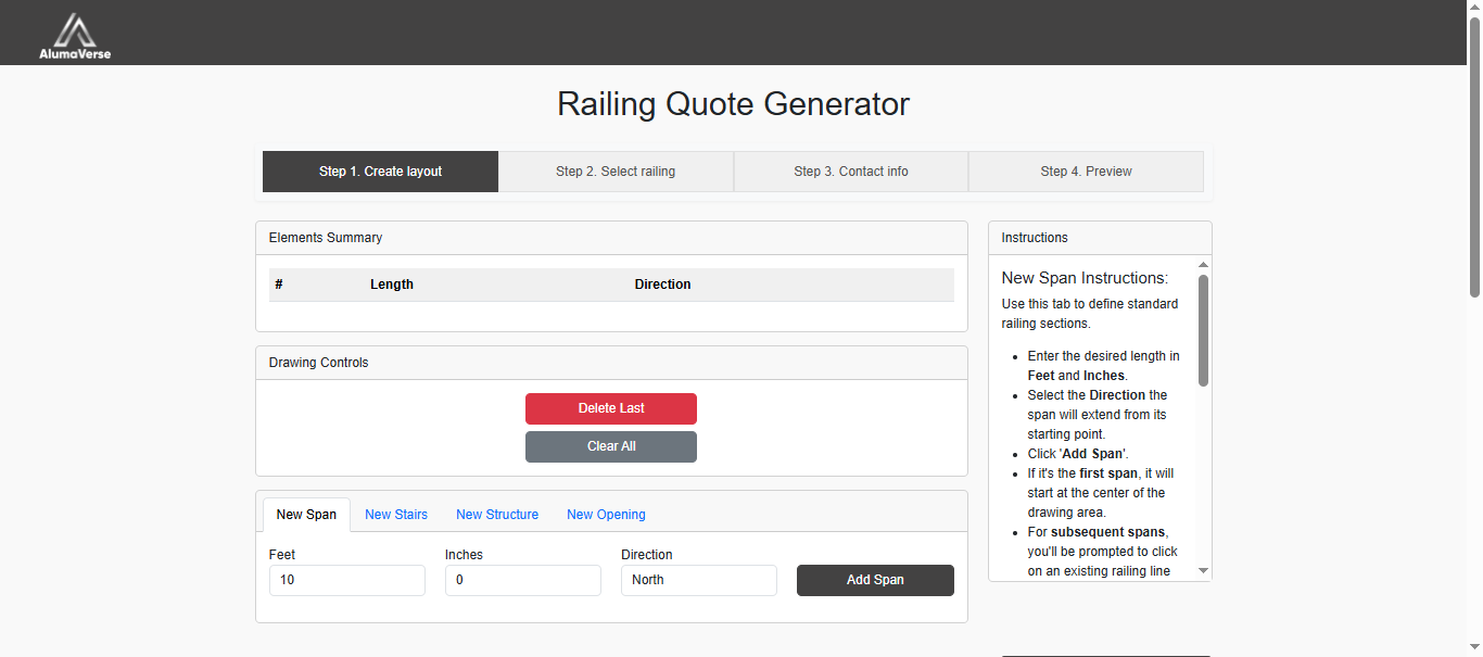 AlumaVerse Railing Quote Generator